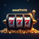 Logo ANAKTOTO dengan desain elegan di depan mesin slot online dengan simbol jackpot